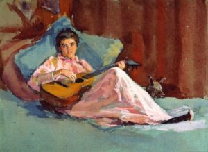 Woman reclining with guitar