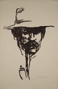 Head with Pipe (Self Portrait) (1907) Lithograph