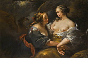 Jupiter disguised as Diana seducing the Nymph Callisto
