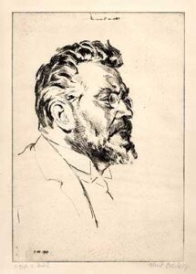 portrayed in a 1917 etching by Emil Orlik