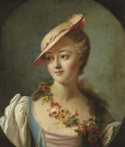 Portrait de femme, dit “La marquise de Pompadour”, en buste dans un ovale feint