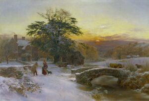 Winter scene with cattle and figures 1865