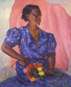 woman with bouquet, ca. 1940