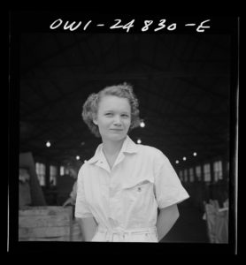 Girl at NYA (National Youth Administration) woodworking shop in the war training program. San Augustine, Texas