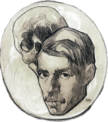 Self portrait, charcoal sketch, c. 1918